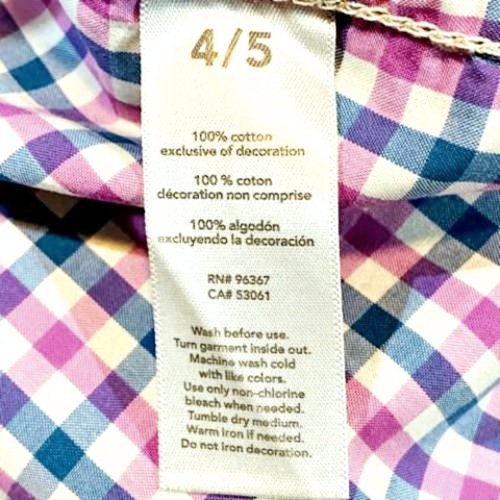OshKosh B'Gosh Boy's Dress Shirt Size 4 / 5 Blue & Pink Plaid Button Down Spring - Picture 8 of 8